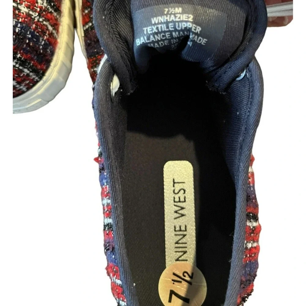 Nine West Sneakers Womens 7.5M Red Blue Plaid Lace Up Casual Deck Shoes